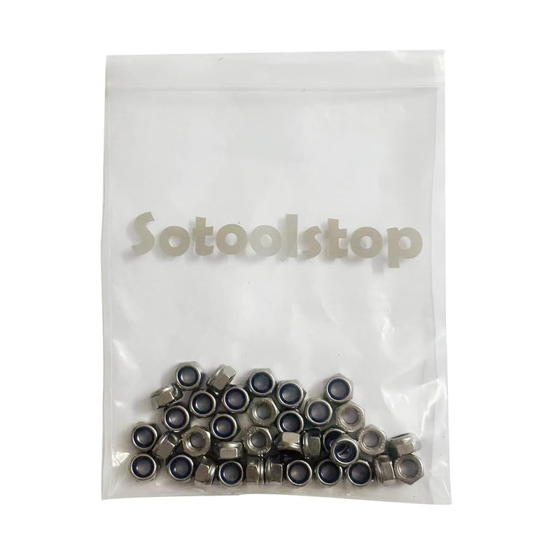 sotoolstop Store M6 Nylon Insert Lock Nuts, M6-1.0 Nylon Locknuts 304 Stainless Steel 18-8 Lock Nuts, Pack of 50 - Image 5